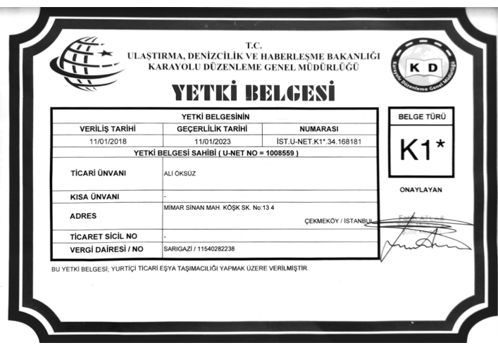 K1 Yetki Belgesi